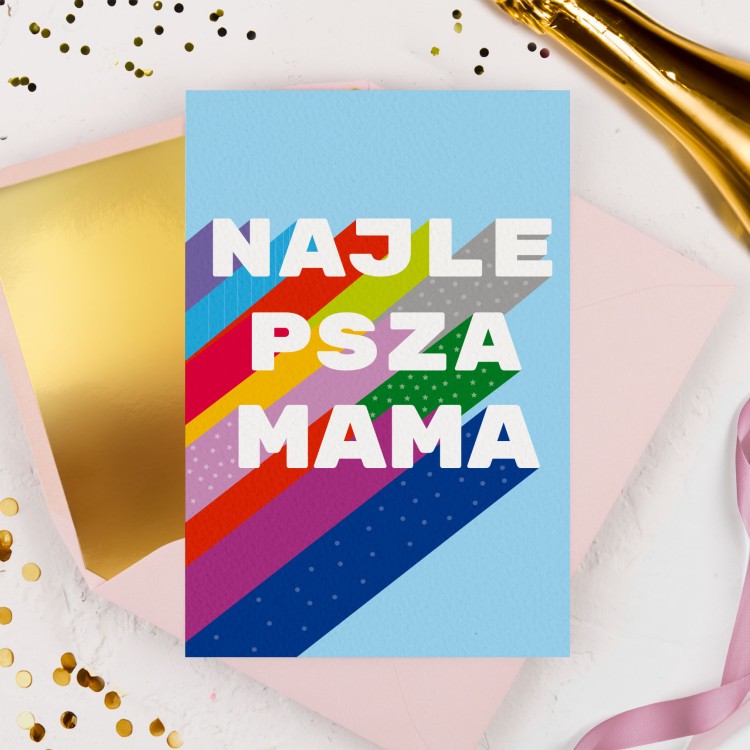 Personalizowana Kartka na urodziny z kolorowym tekstem SUPER MAMA - Super Mom